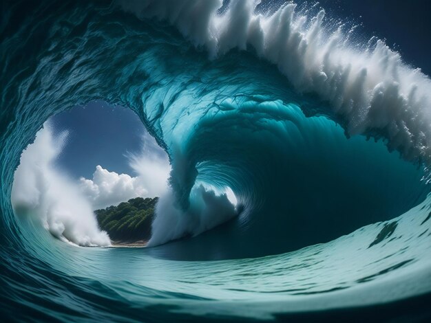 The inside view of a massive breaking wave in the mentawai islands