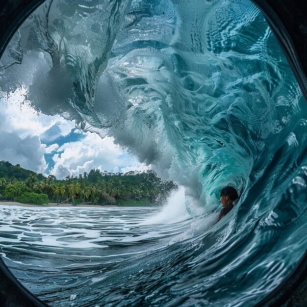 Photo inside view massive breaking wave