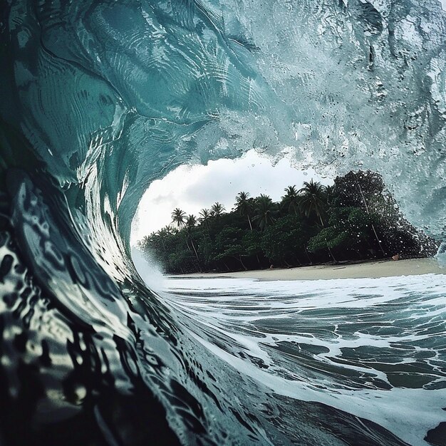 Photo inside view massive breaking wave