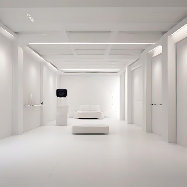 inside view of a room very simple and white no human AI