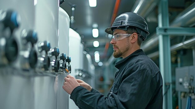 Inspectie van het waterzuiveringssysteem door een ingenieur