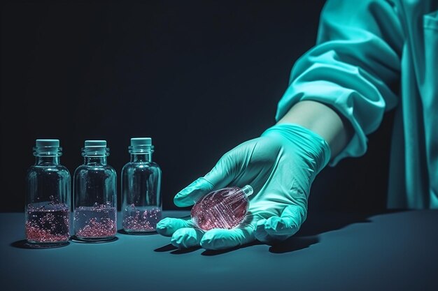 Inspectie van medische handschoenen met flesjes Generatieve AI