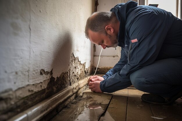 An inspector using a moisture meter to assess Generative ai