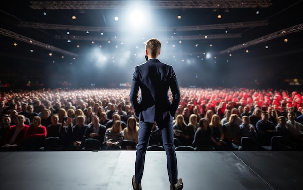 Inspiratie van achter de motiverende spreker op het podium Generatieve AI