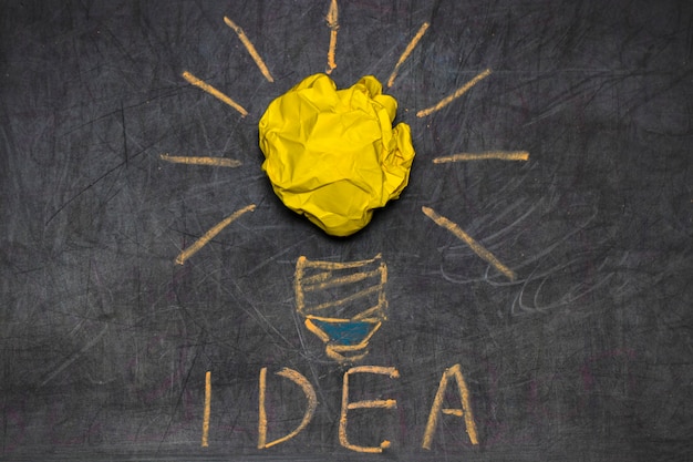 Photo inspiration concept crumpled color paper light bulb metaphor for good idea