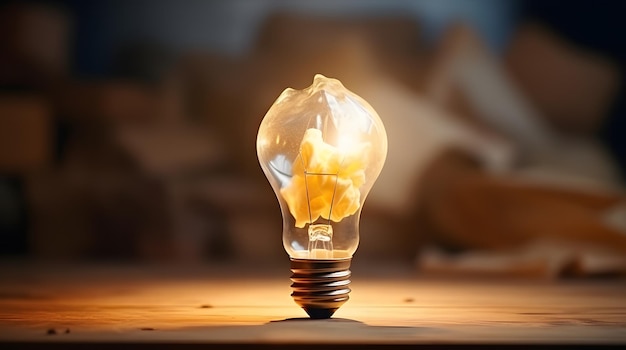 Inspiration concept crumpled paper light bulb on board