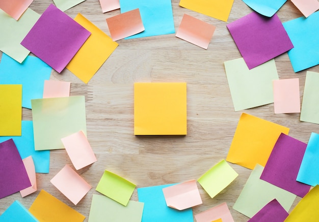 Inspiration ideas concepts with colorful notepaper on wood table.nobody