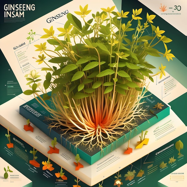 Photo inspiration for an infographic about panax ginseng in 3d