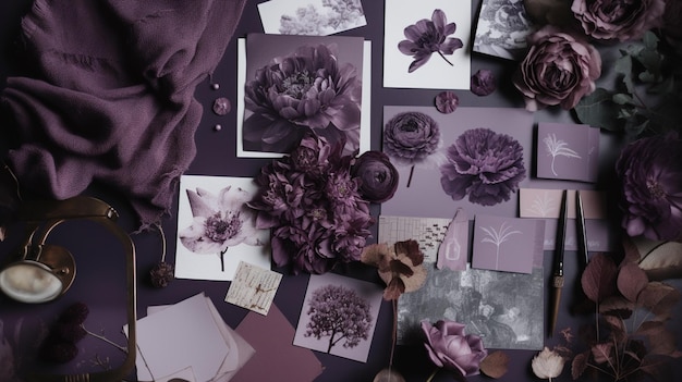 Inspiration mood board template in purple