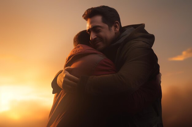 Photo inspirational hug between a mentor and a mentee generative ai