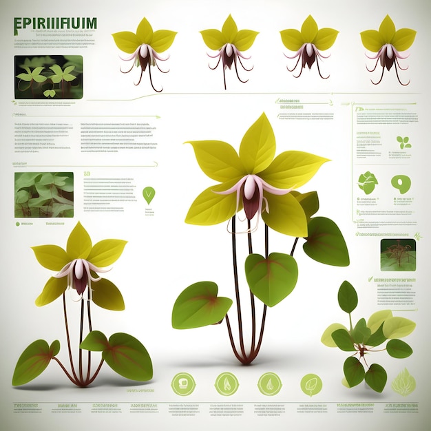 写真 エピメディウム植物のインフォグラフィックコンセプトのインスピレーションイラスト