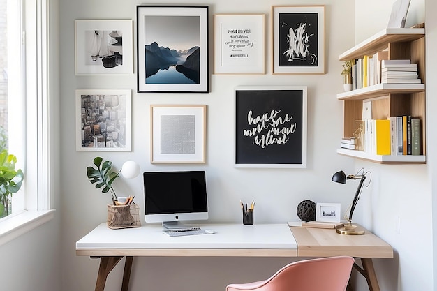 Inspirational Nook Floating Desk and Motivational Gallery in Home Office