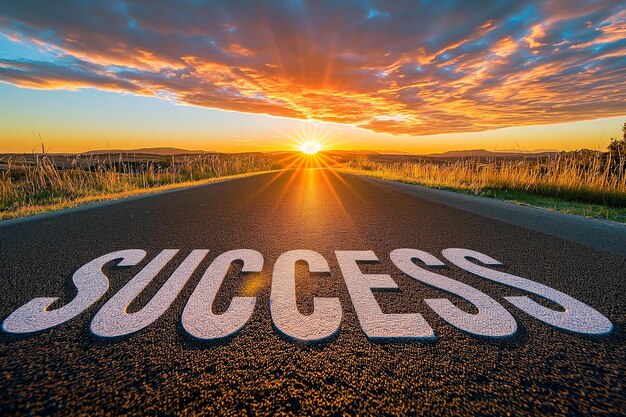 Photo inspirational road to success at sunrise