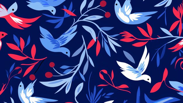 Inspired matisse seamless pattern with cutting paper birds