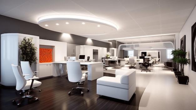 Inspirerend kantoorinterieurontwerp Hedendaagse stijl Corporate Office met Open Space Design met strakke ontwerparchitectuur Generatieve AI AIG 31