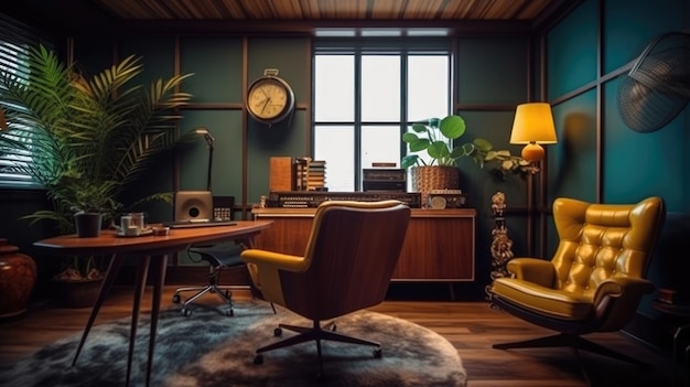 Inspirerend kantoorinterieurontwerp Midcentury-stijl Generatieve AI AIG 31