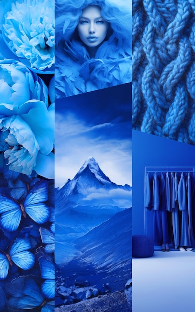 Inspirerende mode stemming bord Collage met top kleuren foto's Blauwe esthetiek