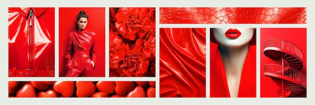 Inspirerende mode stemming bord Collage met top kleuren foto's Rood esthetisch