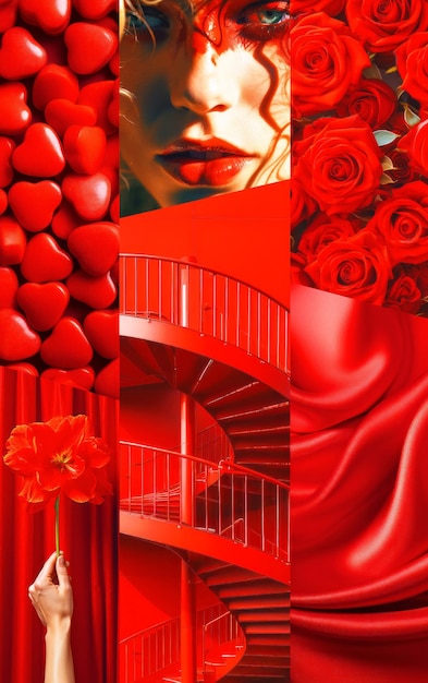 Inspirerende mode stemming bord Collage met top kleuren foto's Rood esthetisch