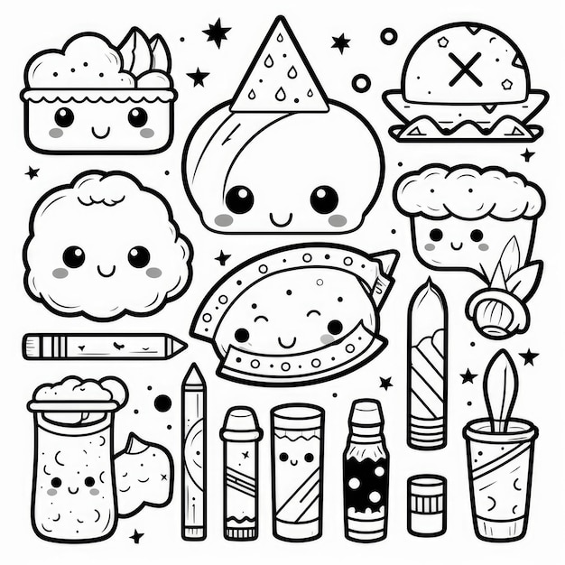 Inspiring Creativity A Playful Black and White Coloring Book for Kids with Ruler Clipart and Kawaii