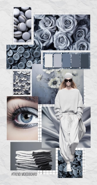 Inspiring fashion mood board Collage with top colors photos Grey aesthetic