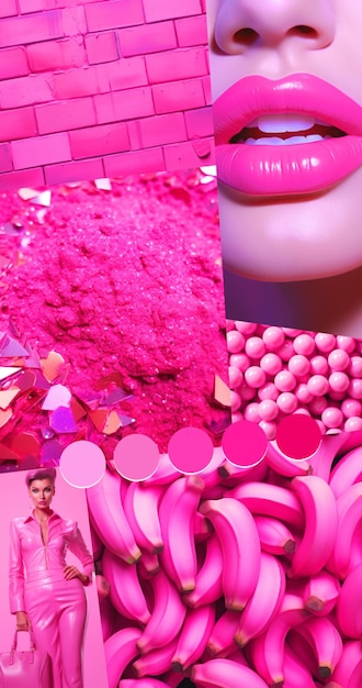 Inspiring fashion mood board Collage with top colors photos Pink aesthetic