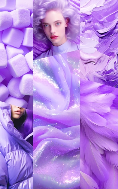 Inspiring fashion mood board Collage with top colors photos Purple digital lavender aesthetic