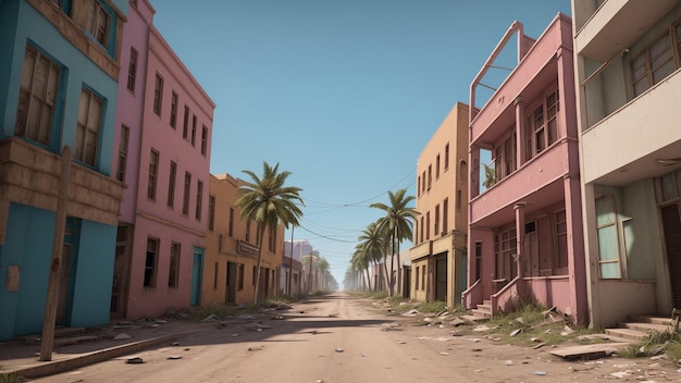 An Inspiring Image Of A Deserted Street With A Few Buildings AI Generative