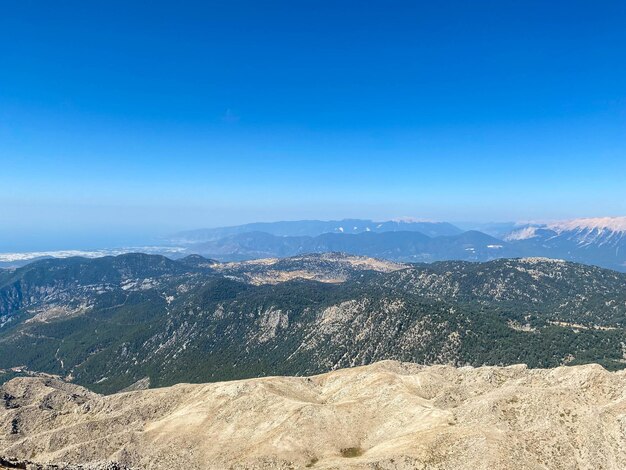 感動的な風景と自然 雄大な山々と木々に覆われた丘