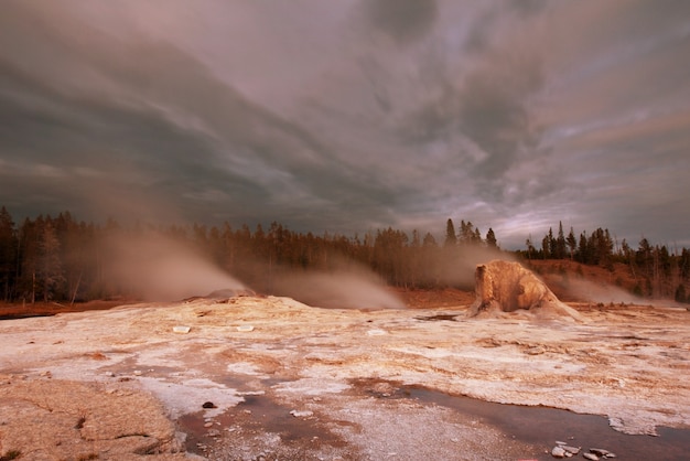 Inspiring natural landscape. Pools and  geysers  fields  in Yellowstone National Park, USA.