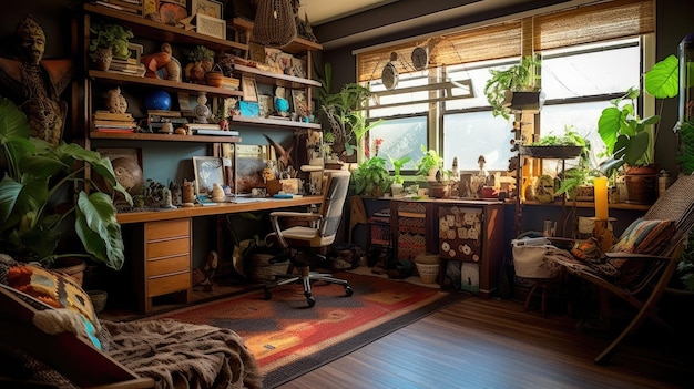 Inspiring office interior design Bohemian style Creative space featuring Eclectic decor architecture Generative AI AIG 31