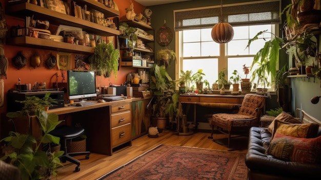 Inspiring office interior design Bohemian style Creative space featuring Eclectic decor architecture Generative AI AIG 31