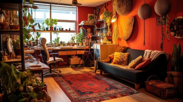 Inspiring office interior design Bohemian style Creative space featuring Eclectic decor architecture Generative AI AIG 31