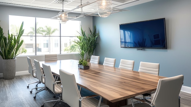 Inspiring office interior design Contemporary style Meeting Room featuring Large conference table architecture Generative AI AIG 31