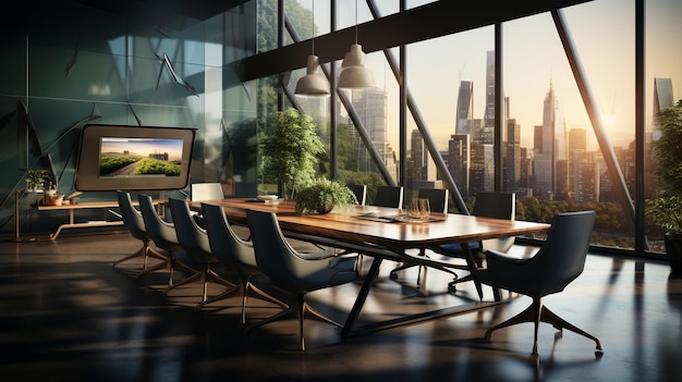 Inspiring office interior design Contemporary style Meeting Room featuring Large conference table