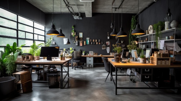 Inspiring office interior design Industrial style Office featuring Exposed pipes architecture Generative AI AIG 31