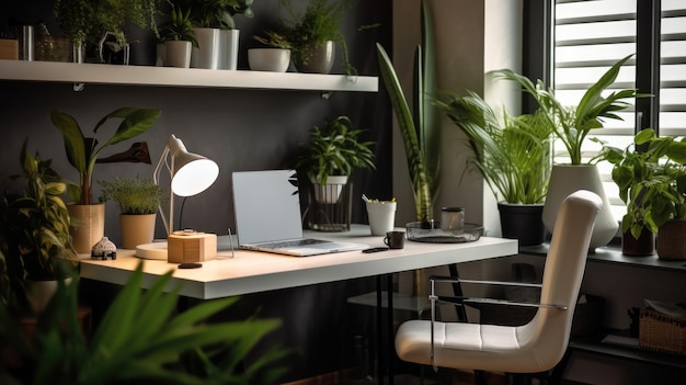 Вдохновляющий дизайн интерьера офиса Минималистский стиль Домашний офис с архитектурой без помех Generative AI AIG 31