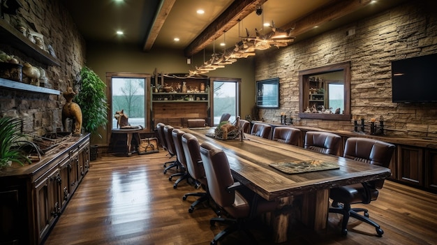 Inspiring office interior design Rustic style Conference Room featuring Cozy and inviting architecture Generative AI AIG 31