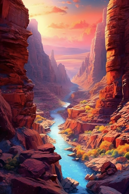 inspiring view of a canyon with colorful layers ai generative