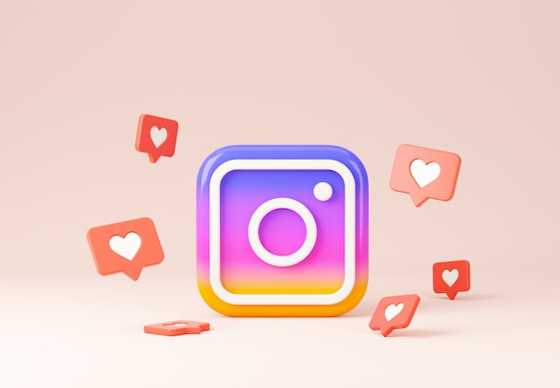 Photo instagram 3d logo with like signs composition premium photo