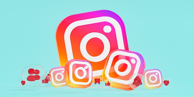 Instagram logo ig in vetro acrilico e icone dei social media con spazio di copia