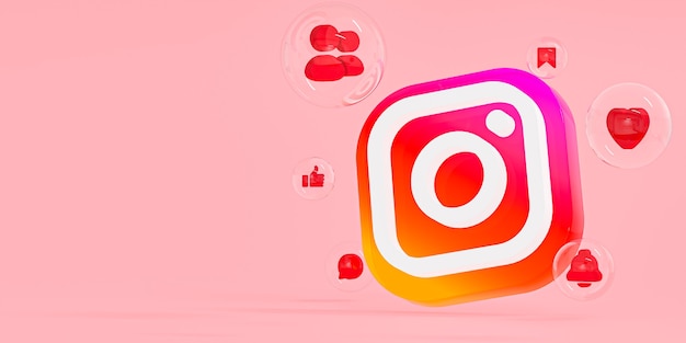 Instagram acrylic glass ig logo and social media icons with copy space