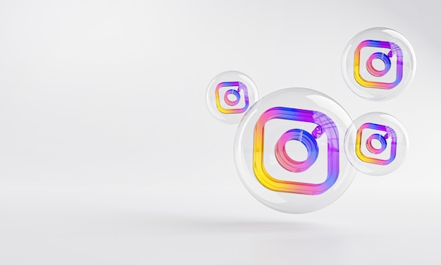 instagram acrylic icon inside bubble glass copy space 3d