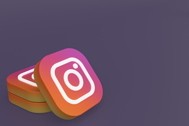 Instagram applicatie logo 3D-rendering op paarse achtergrond