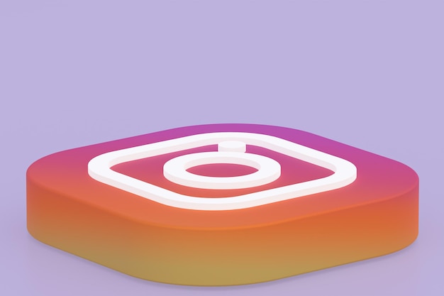 Instagram applicatie logo 3D-rendering op paarse achtergrond