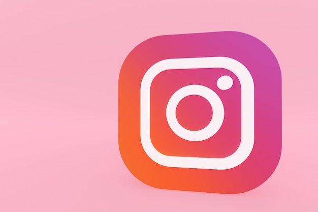 Foto instagram applicatie logo 3d-rendering op roze achtergrond