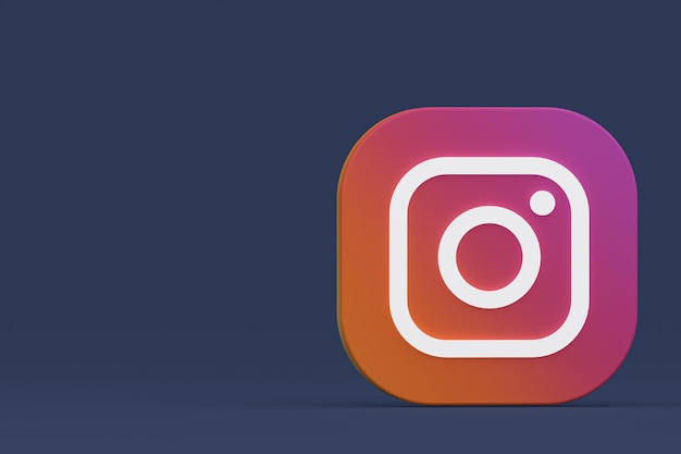 Foto instagram applicatie logo 3d-rendering op zwarte achtergrond