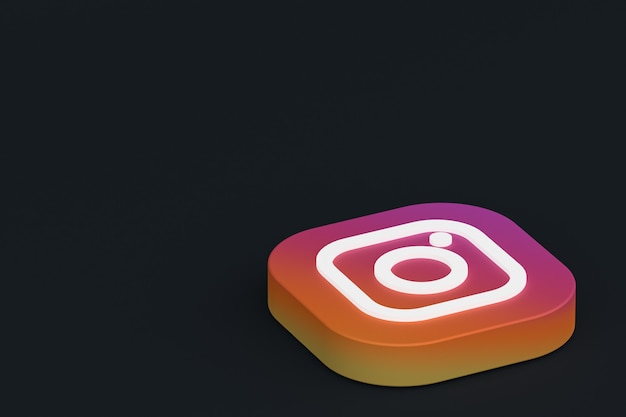 Rendering 3d del logo dell'applicazione instagram su sfondo nero