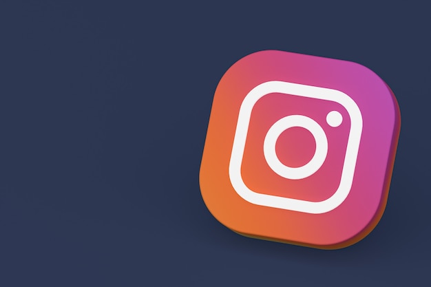 3d-рендеринг логотипа приложения Instagram на черном фоне