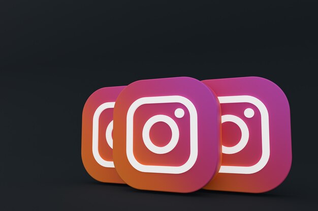 Photo instagram application logo 3d rendering on black background